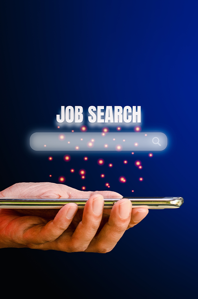 Man holding phone searching for job